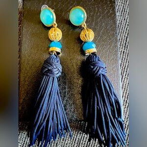 💛 4 for $20 💛 Blue and Gold Statement Tassel Earrings